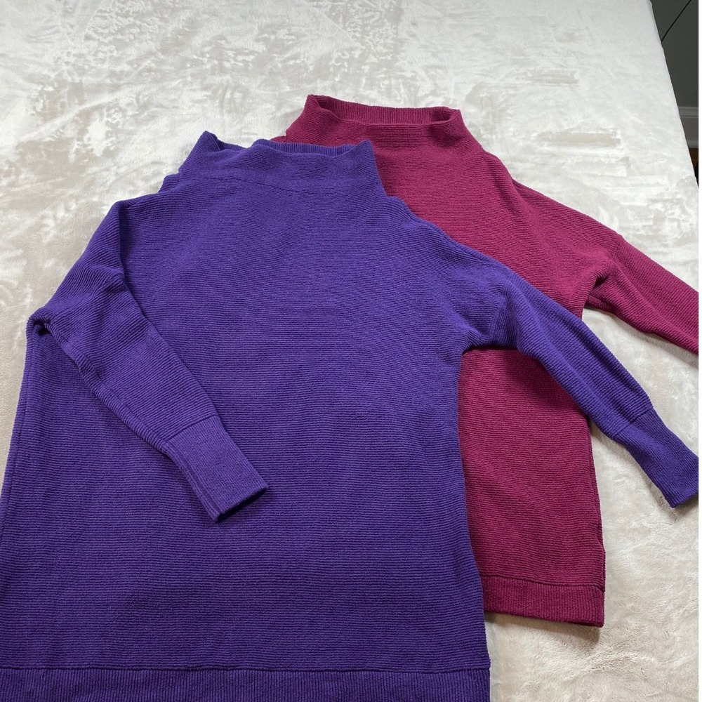 Lot of 2 Free People Womens Ottoman Slouchy Tunic Ribbed Mock Neck Sweater M